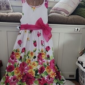 Bonnie Jeans Charming Floral Girl Dress with Pink Bow Size 12 kdr3